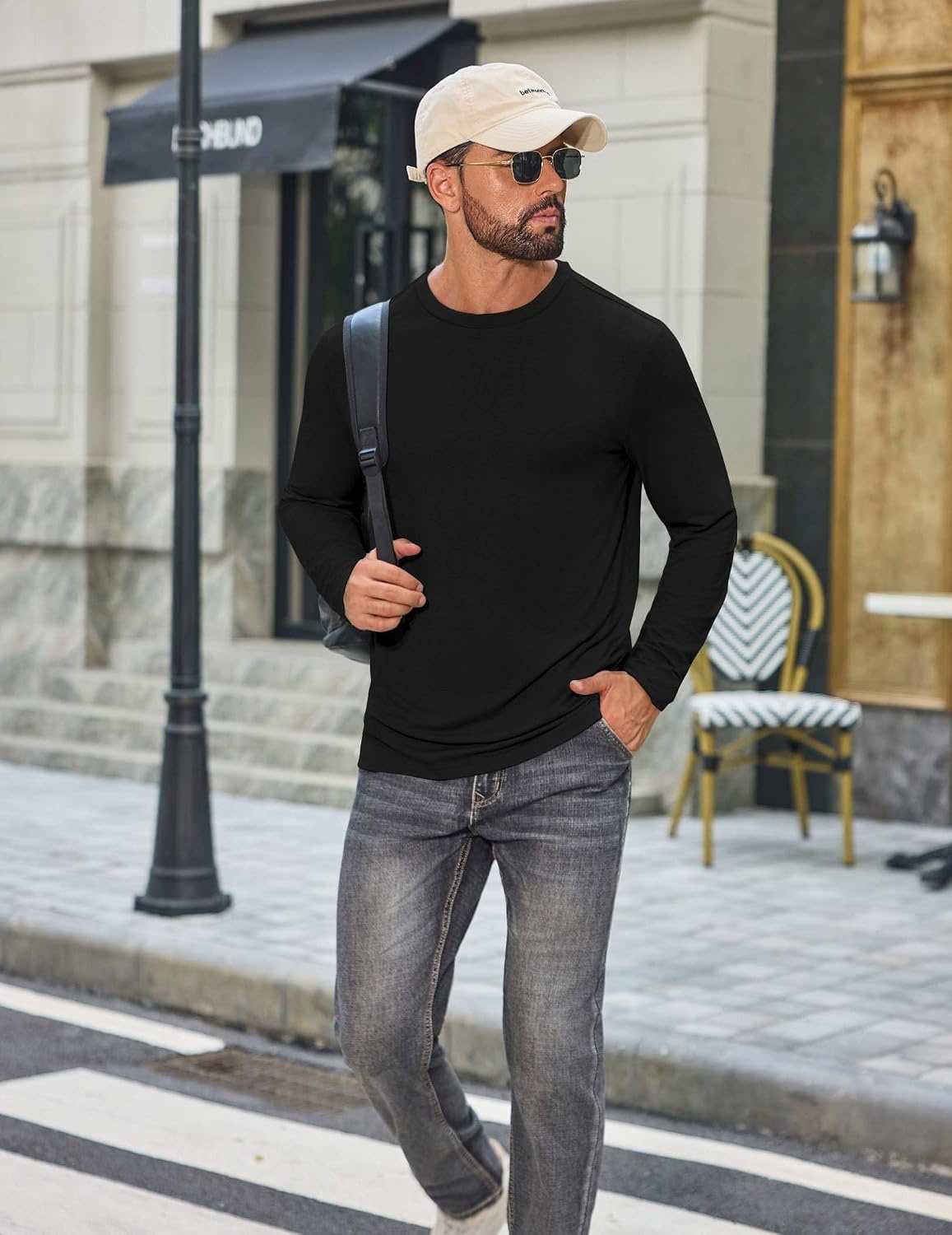 image:imageCOOFANDY Mens T Shirts Long Sleeve Cotton Blend TShirts Casual Crew Neck Soft Basic Tee ShirtsBlackBlue VioletLight Khaki 3 Pack