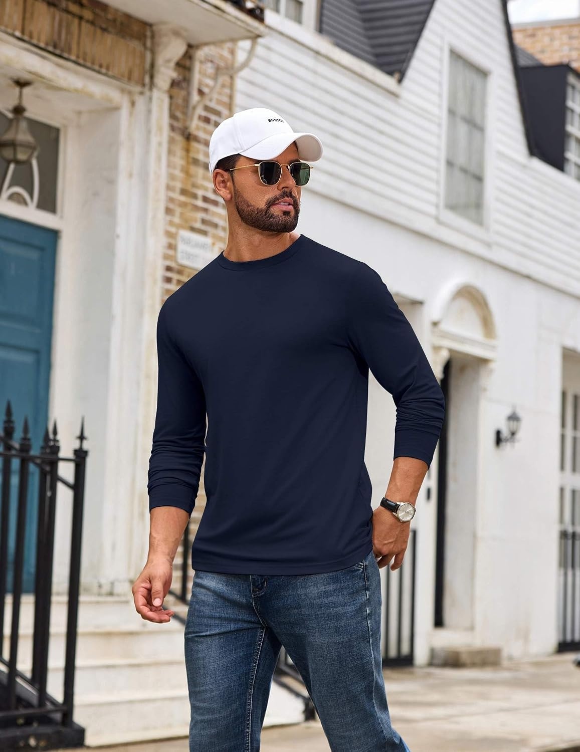 image:imageCOOFANDY Mens T Shirts Long Sleeve Cotton Blend TShirts Casual Crew Neck Soft Basic Tee ShirtsBlue Violet