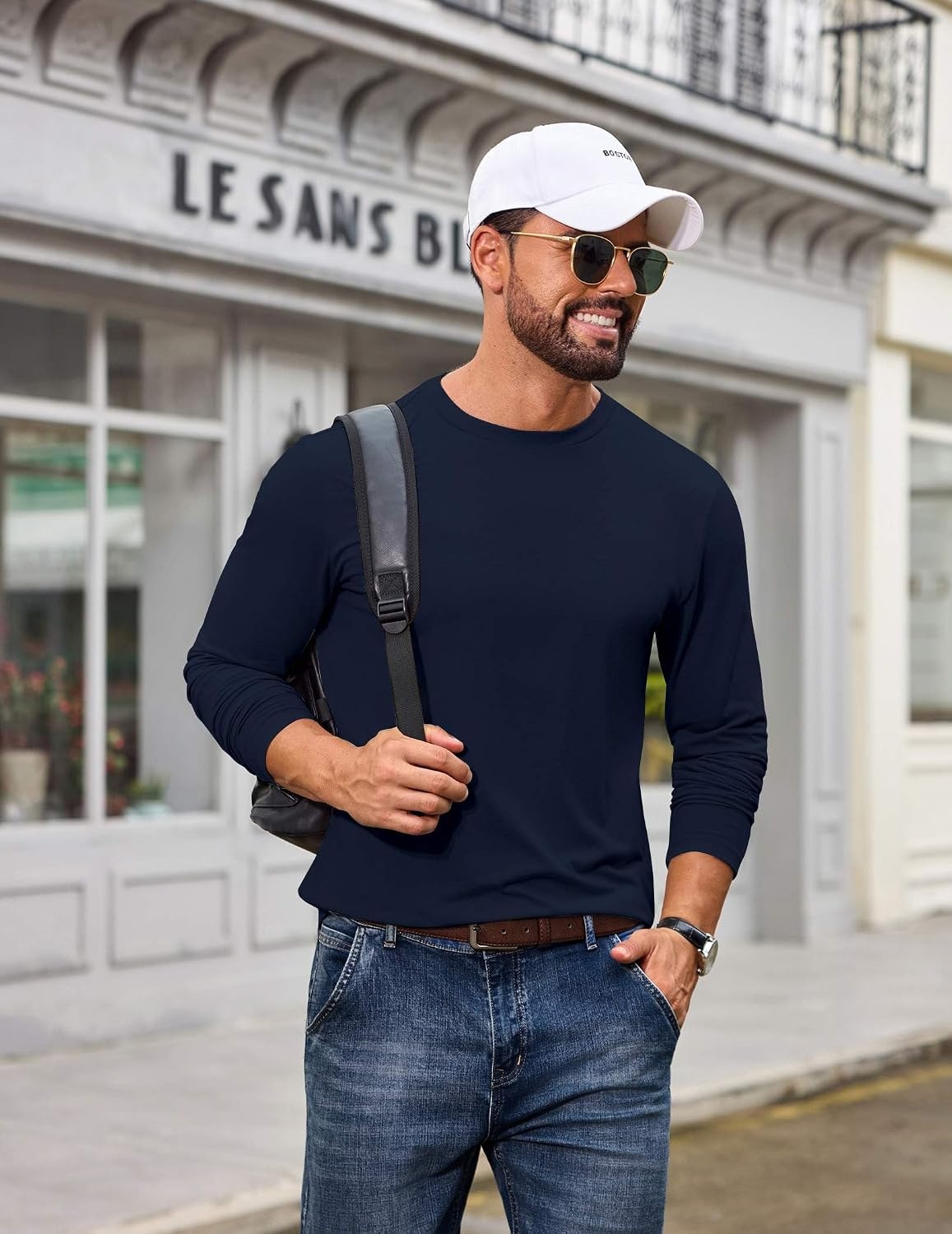 image:imageCOOFANDY Mens T Shirts Long Sleeve Cotton Blend TShirts Casual Crew Neck Soft Basic Tee ShirtsBlue Violet