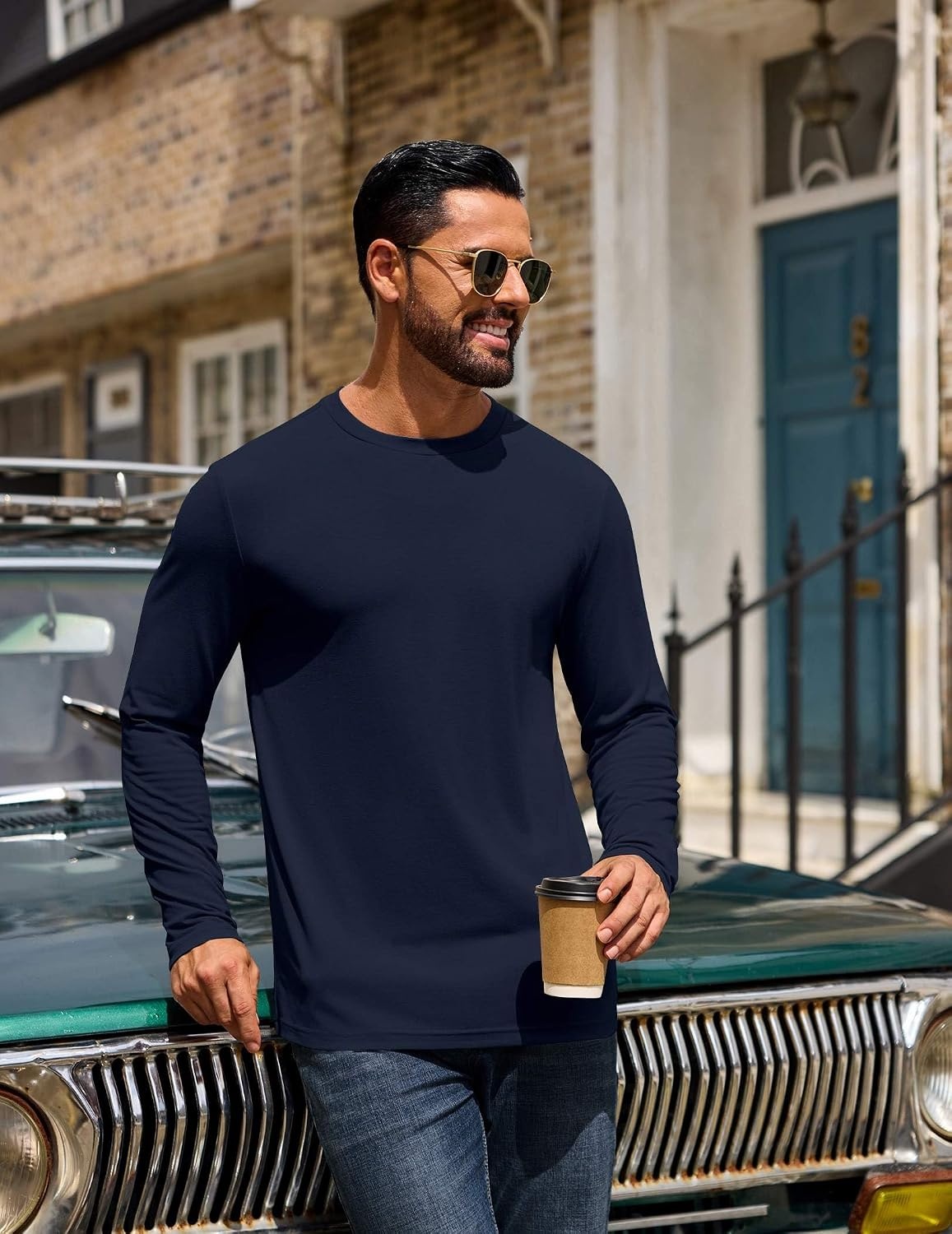 image:imageCOOFANDY Mens T Shirts Long Sleeve Cotton Blend TShirts Casual Crew Neck Soft Basic Tee ShirtsBlue Violet