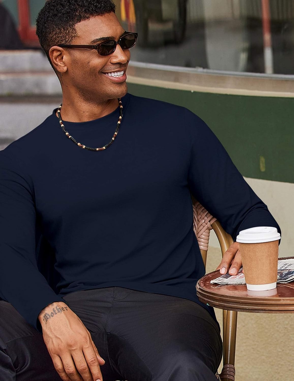 image:imageCOOFANDY Mens T Shirts Long Sleeve Cotton Blend TShirts Casual Crew Neck Soft Basic Tee ShirtsBlue Violet