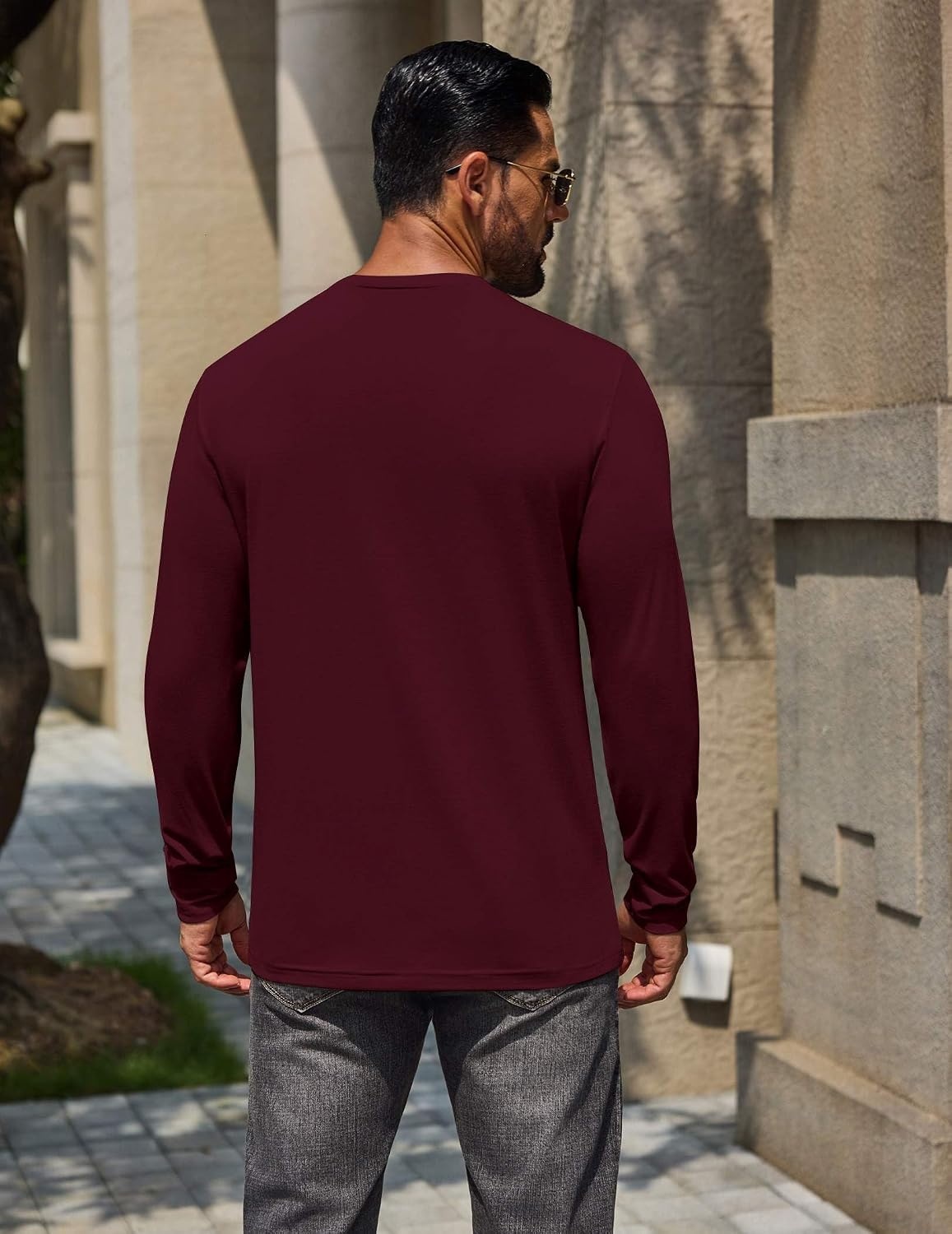 image:imageCOOFANDY Mens T Shirts Long Sleeve Cotton Blend TShirts Casual Crew Neck Soft Basic Tee ShirtsBurgundy