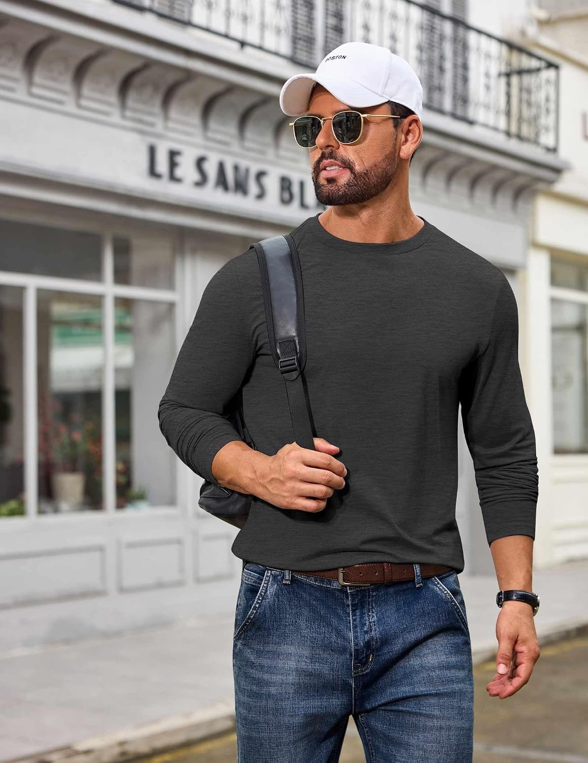 image:imageCOOFANDY Mens T Shirts Long Sleeve Cotton Blend TShirts Casual Crew Neck Soft Basic Tee ShirtsDark Grey