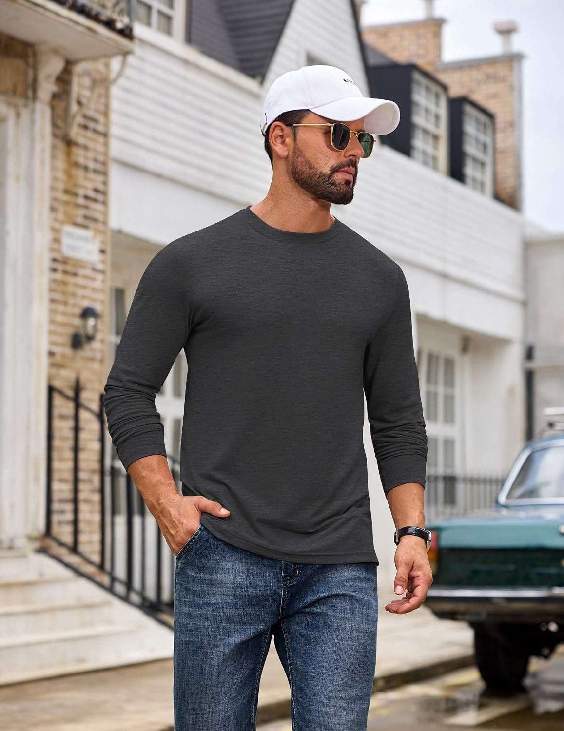 image:imageCOOFANDY Mens T Shirts Long Sleeve Cotton Blend TShirts Casual Crew Neck Soft Basic Tee ShirtsDark Grey