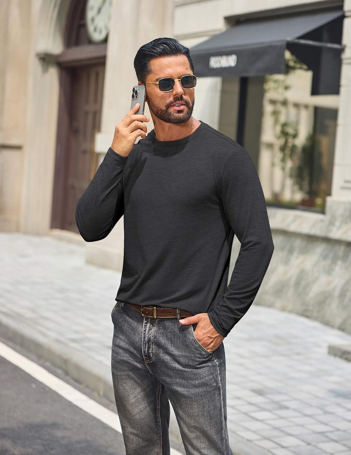 image:imageCOOFANDY Mens T Shirts Long Sleeve Cotton Blend TShirts Casual Crew Neck Soft Basic Tee ShirtsDark Grey
