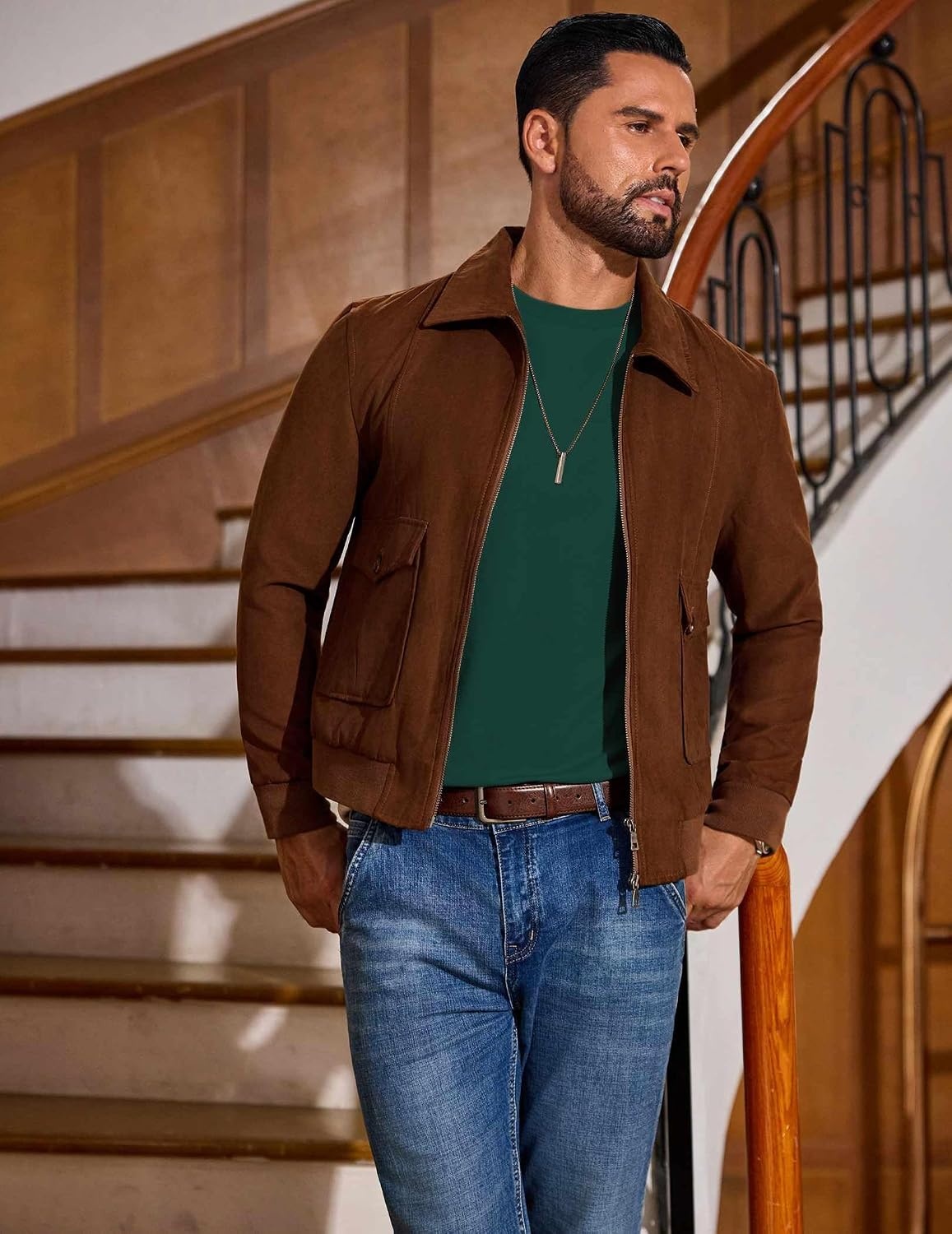 image:imageCOOFANDY Mens T Shirts Long Sleeve Cotton Blend TShirts Casual Crew Neck Soft Basic Tee ShirtsLake Green