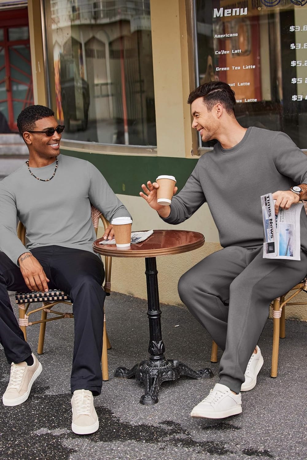 image:imageCOOFANDY Mens T Shirts Long Sleeve Cotton Blend TShirts Casual Crew Neck Soft Basic Tee ShirtsLight Gray