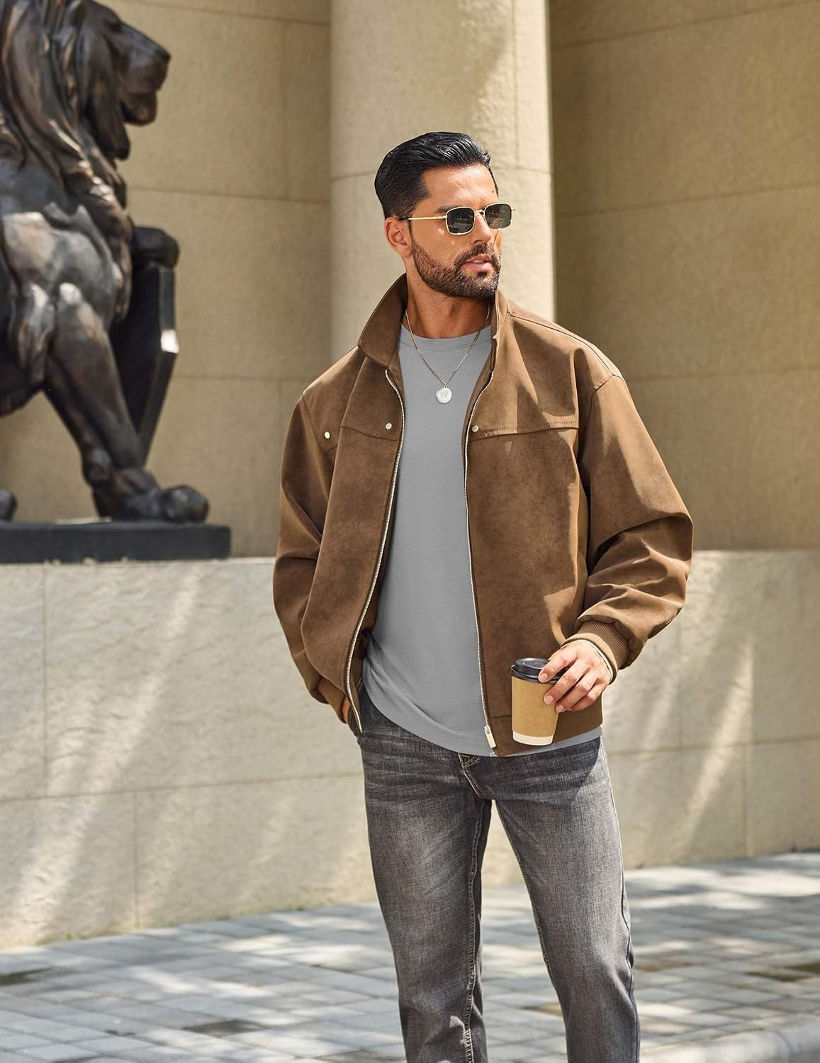 image:imageCOOFANDY Mens T Shirts Long Sleeve Cotton Blend TShirts Casual Crew Neck Soft Basic Tee ShirtsLight Gray