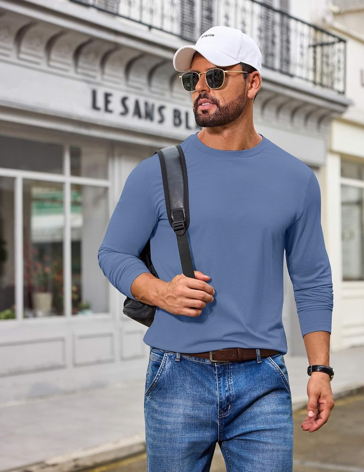 image:imageCOOFANDY Mens T Shirts Long Sleeve Cotton Blend TShirts Casual Crew Neck Soft Basic Tee ShirtsNavy
