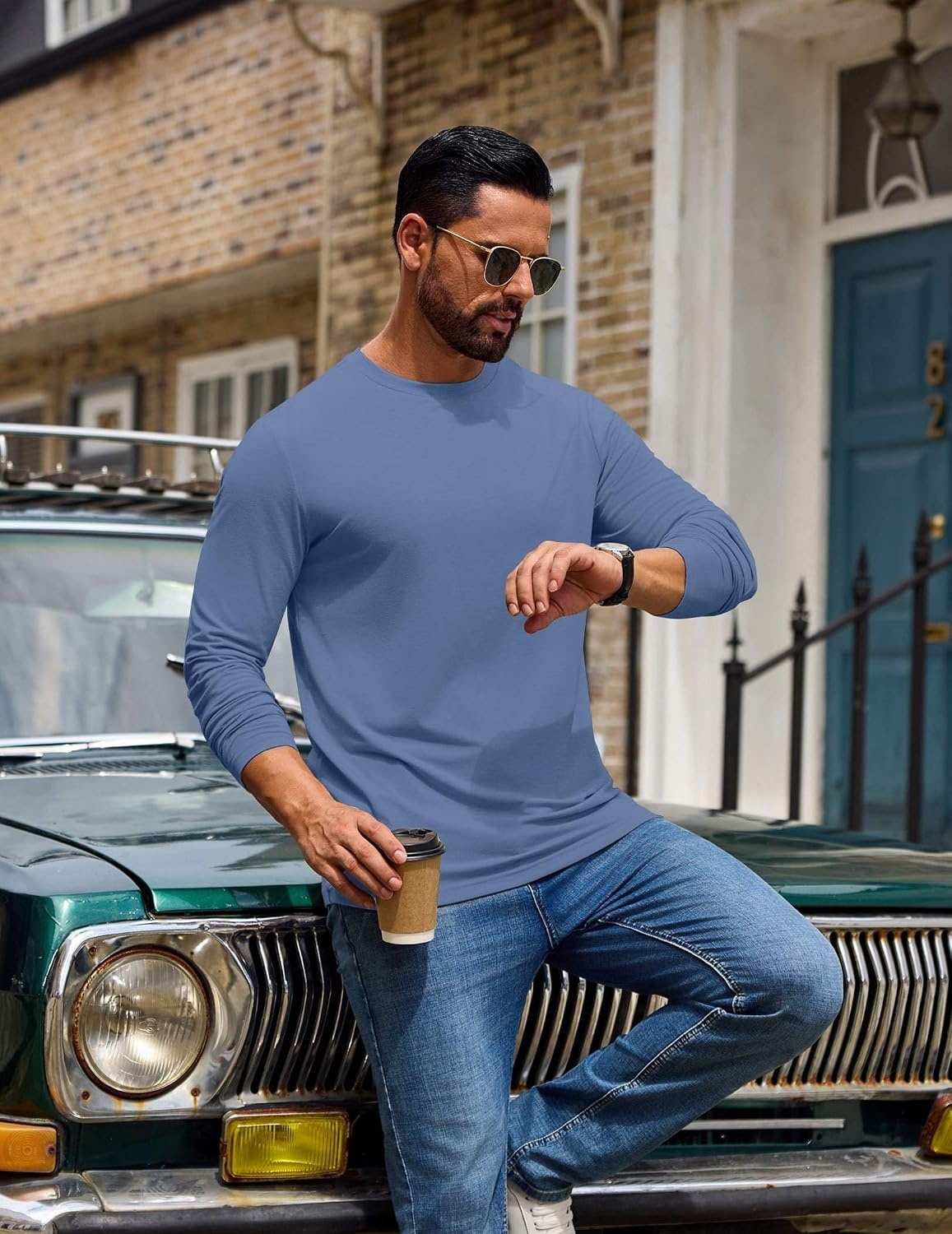image:imageCOOFANDY Mens T Shirts Long Sleeve Cotton Blend TShirts Casual Crew Neck Soft Basic Tee ShirtsNavy