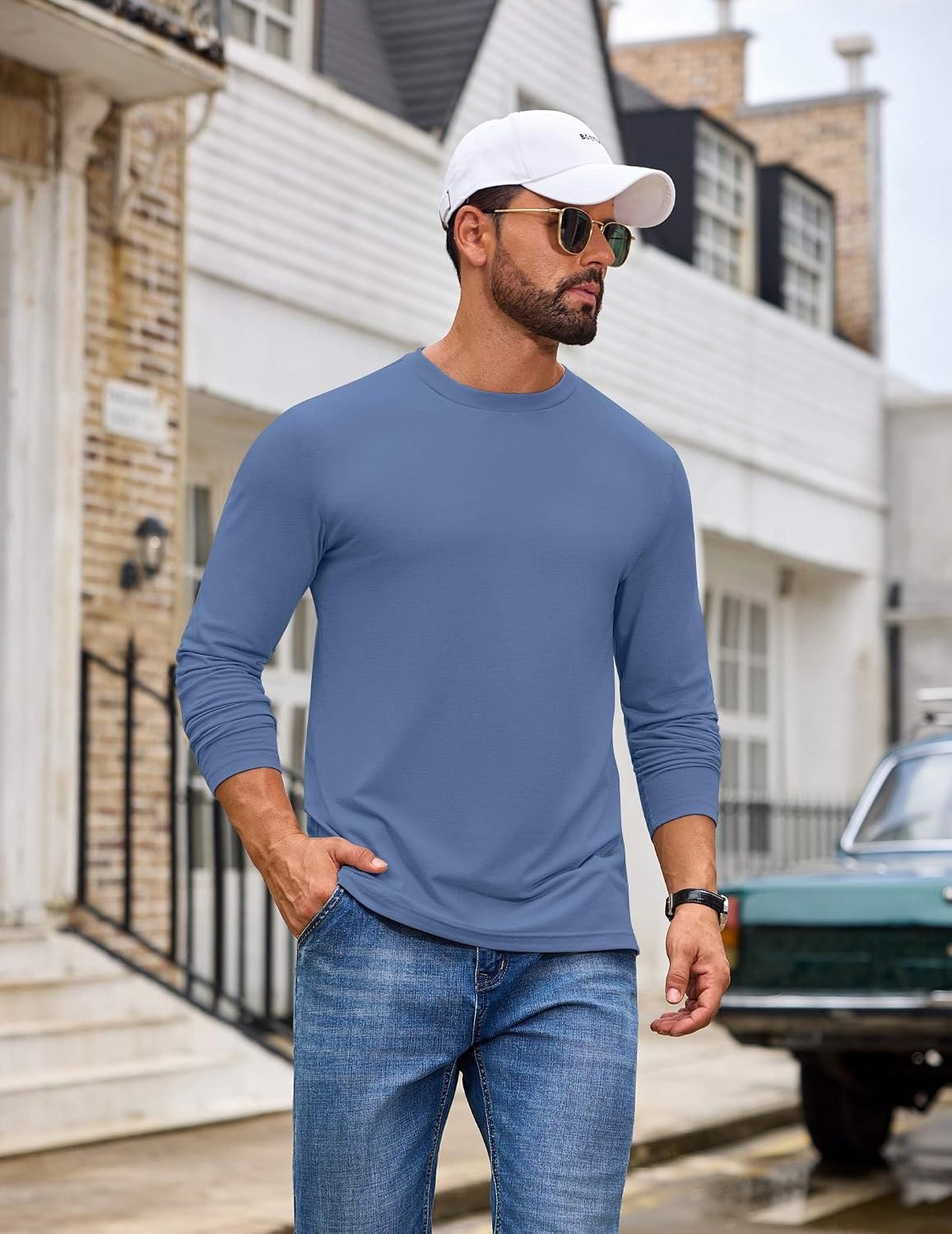image:imageCOOFANDY Mens T Shirts Long Sleeve Cotton Blend TShirts Casual Crew Neck Soft Basic Tee ShirtsNavy