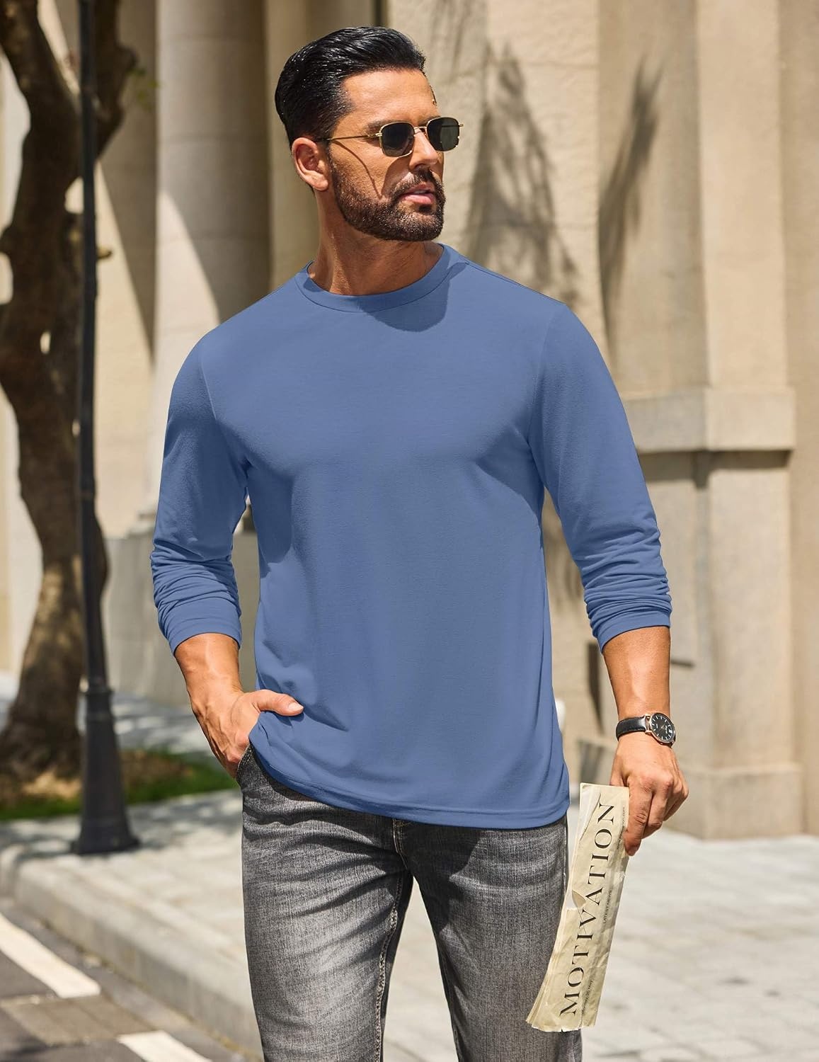 image:imageCOOFANDY Mens T Shirts Long Sleeve Cotton Blend TShirts Casual Crew Neck Soft Basic Tee ShirtsNavy
