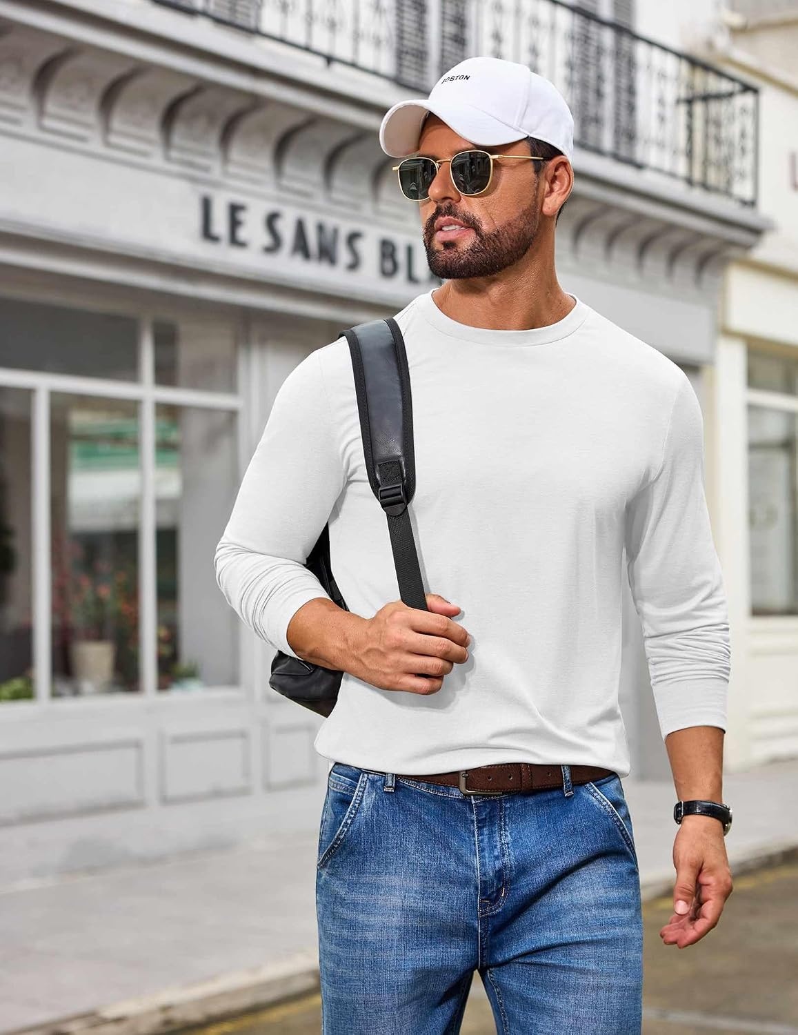 image:imageCOOFANDY Mens T Shirts Long Sleeve Cotton Blend TShirts Casual Crew Neck Soft Basic Tee ShirtsWhite