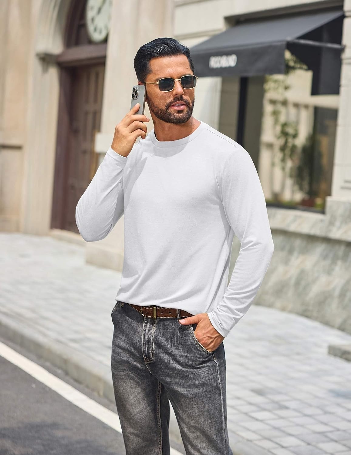 image:imageCOOFANDY Mens T Shirts Long Sleeve Cotton Blend TShirts Casual Crew Neck Soft Basic Tee ShirtsWhite