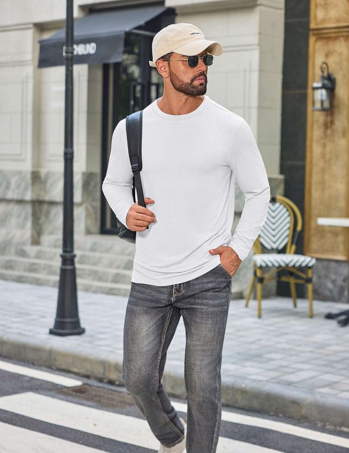 image:imageCOOFANDY Mens T Shirts Long Sleeve Cotton Blend TShirts Casual Crew Neck Soft Basic Tee ShirtsWhite