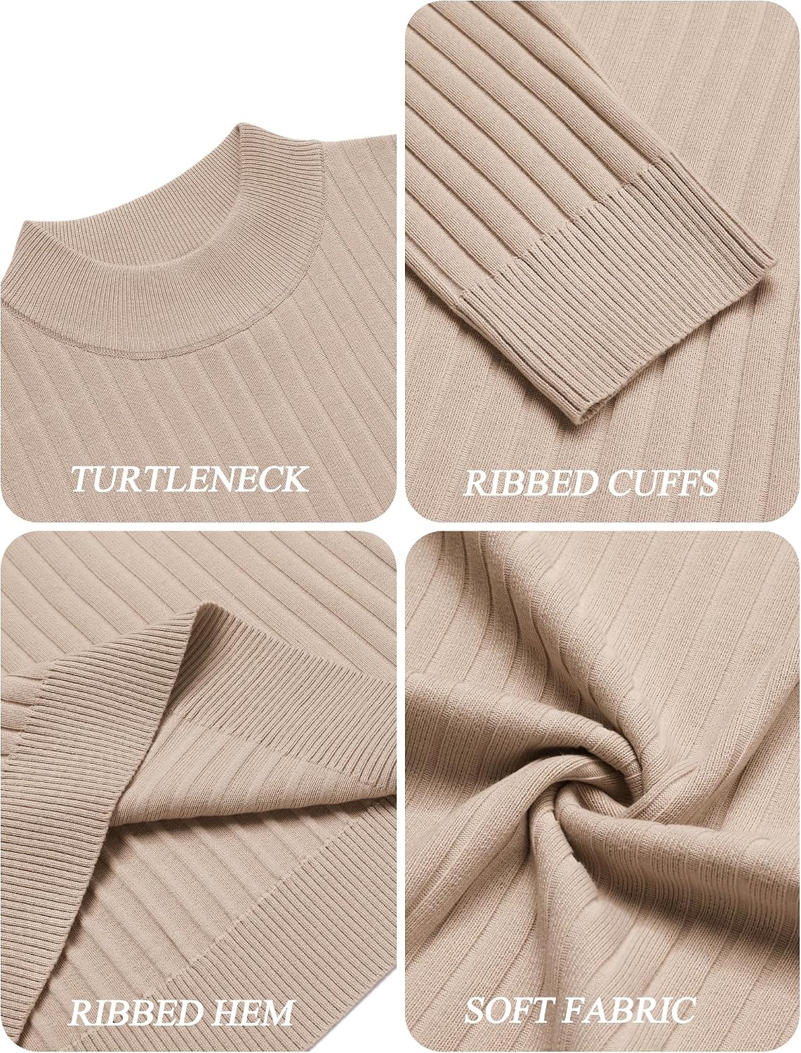 image:imageCOOFANDY Mens Turtleneck Sweater Mock Neck Knitted Ribbed Pullover SweaterBeige