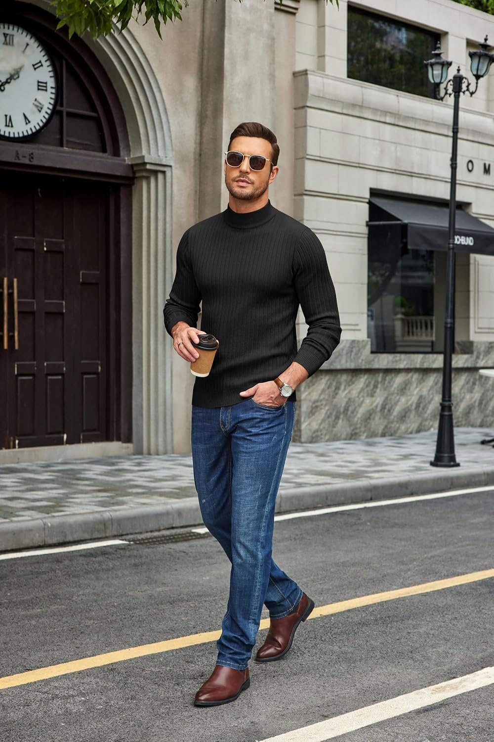 image:imageCOOFANDY Mens Turtleneck Sweater Mock Neck Knitted Ribbed Pullover SweaterBlack