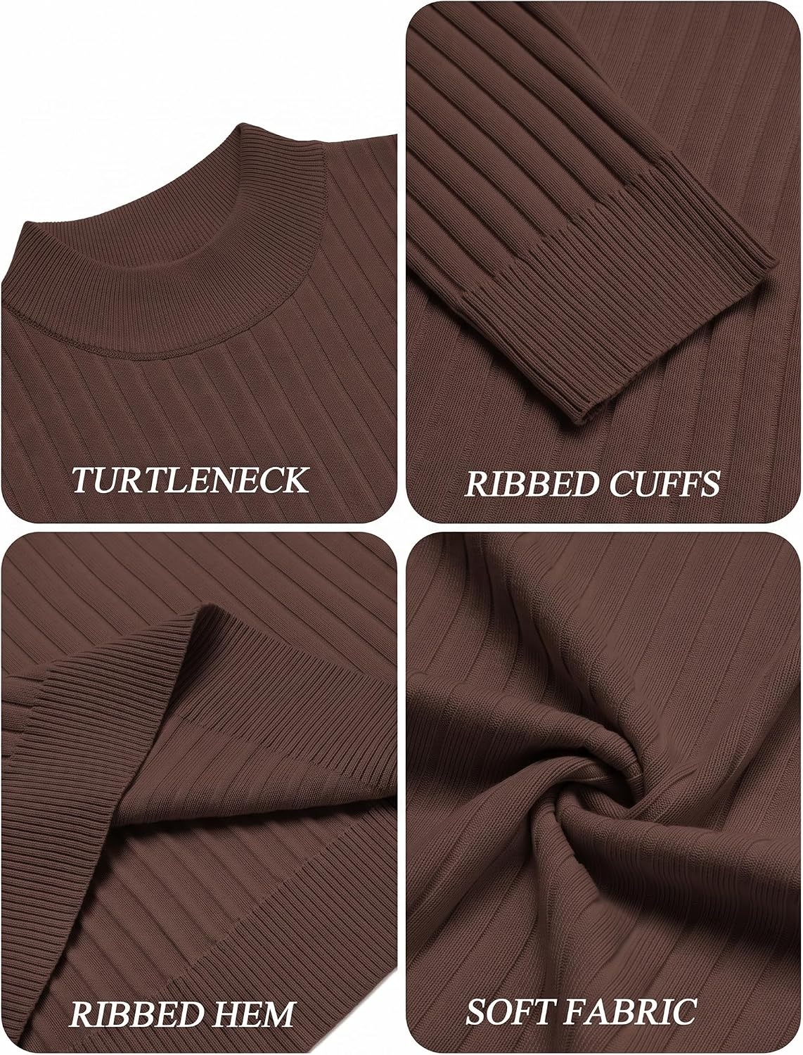image:imageCOOFANDY Mens Turtleneck Sweater Mock Neck Knitted Ribbed Pullover SweaterBrown
