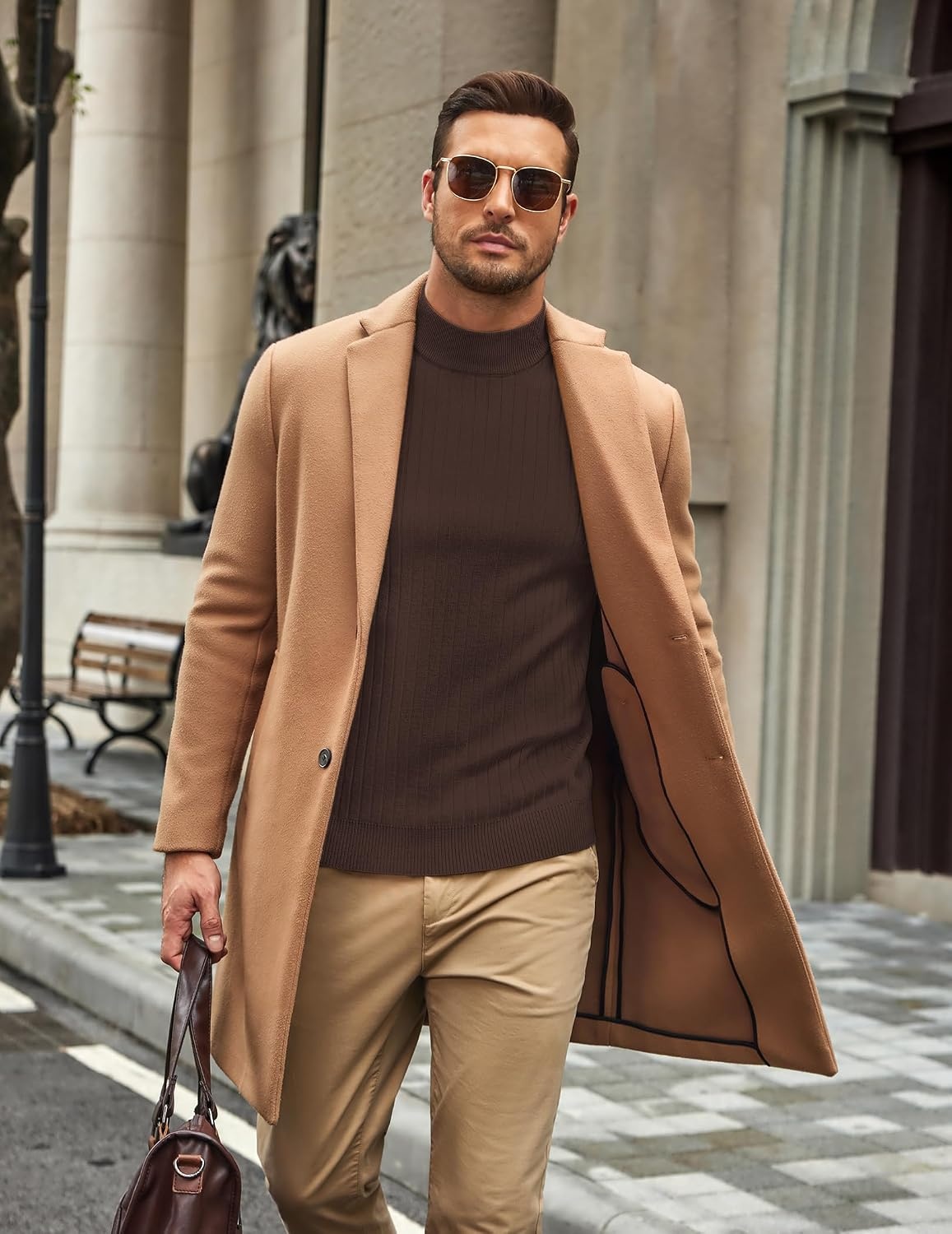 image:imageCOOFANDY Mens Turtleneck Sweater Mock Neck Knitted Ribbed Pullover SweaterBrown