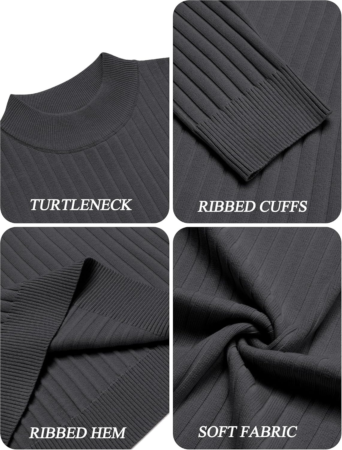 image:imageCOOFANDY Mens Turtleneck Sweater Mock Neck Knitted Ribbed Pullover SweaterDark Grey