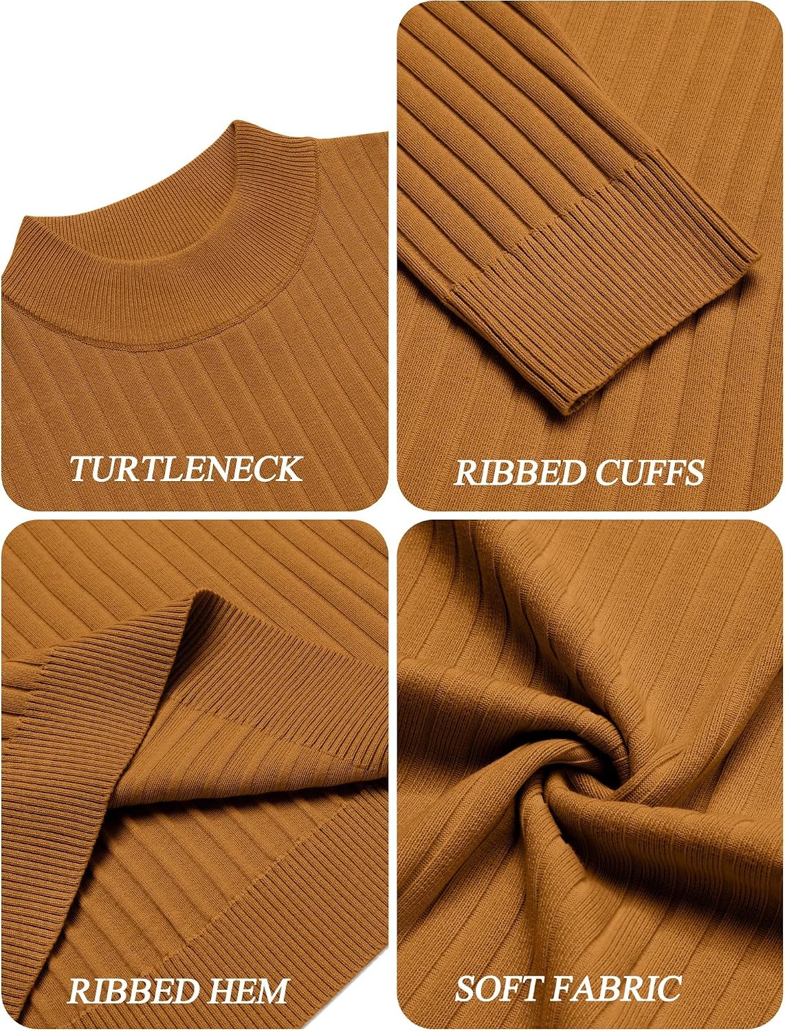 image:imageCOOFANDY Mens Turtleneck Sweater Mock Neck Knitted Ribbed Pullover SweaterLight Brown