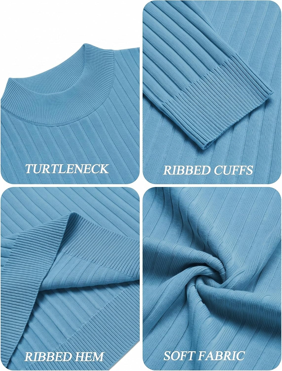 image:imageCOOFANDY Mens Turtleneck Sweater Mock Neck Knitted Ribbed Pullover SweaterSea Blue