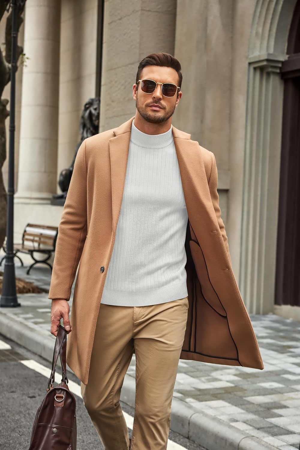 image:imageCOOFANDY Mens Turtleneck Sweater Mock Neck Knitted Ribbed Pullover SweaterWhite