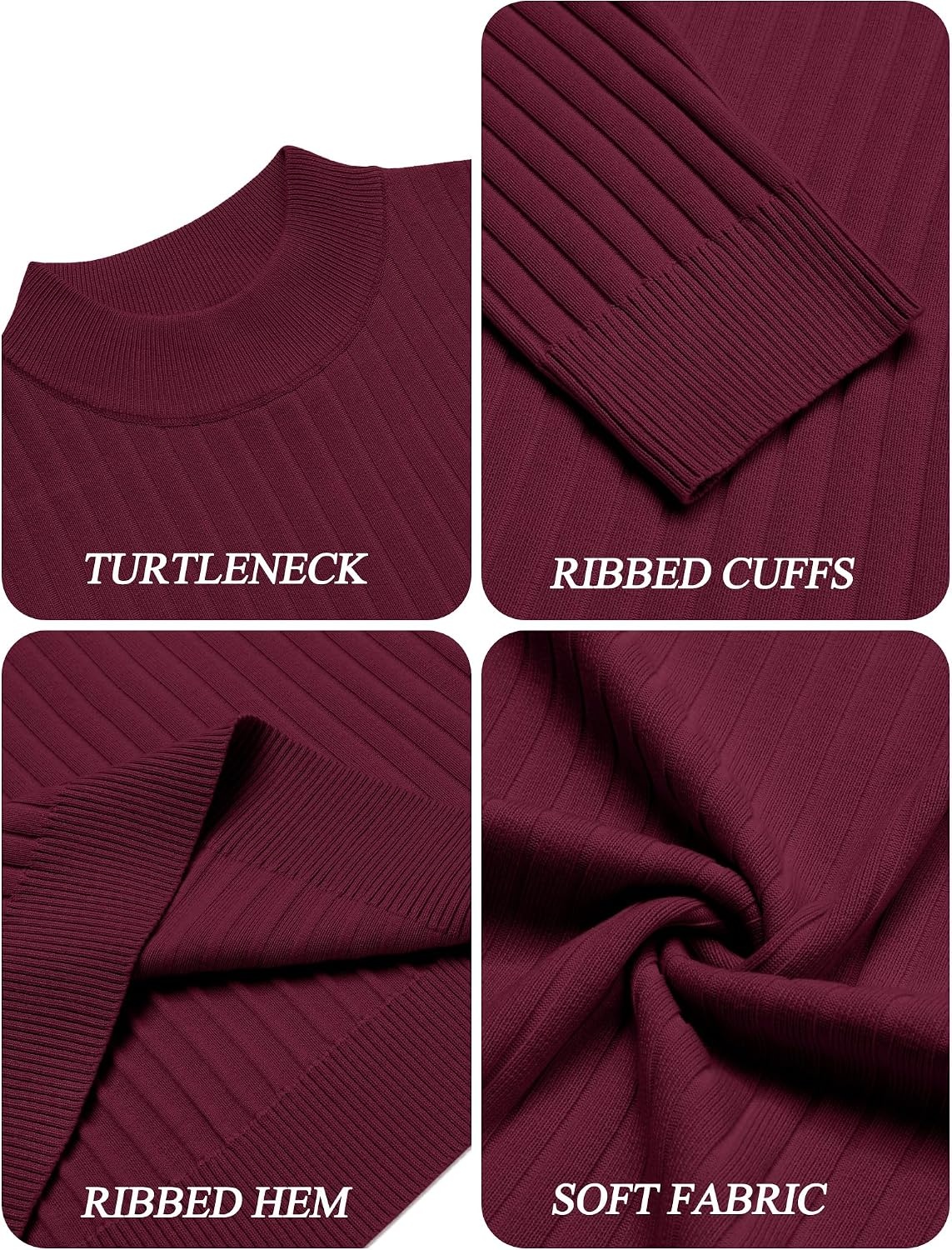 image:imageCOOFANDY Mens Turtleneck Sweater Mock Neck Knitted Ribbed Pullover SweaterWine Red