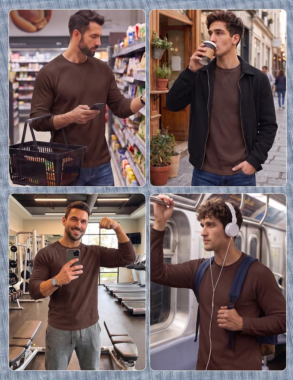 image:imageCOOFANDY Mens Waffle Long Sleeve Shirt Crew Neck TShirts Cotton Tee ShirtsCoffee