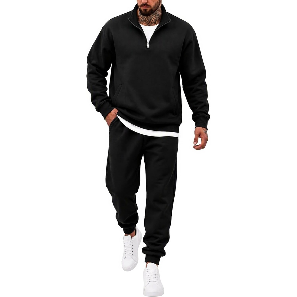 image:imageCOOFANDY 2 Piece Set for Men Sweatsuit 14 Zip Sweatshirt and Jogger pantsAll Black