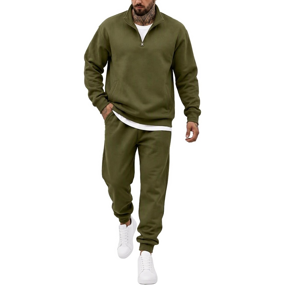 image:imageCOOFANDY 2 Piece Set for Men Sweatsuit 14 Zip Sweatshirt and Jogger pantsArmy Green