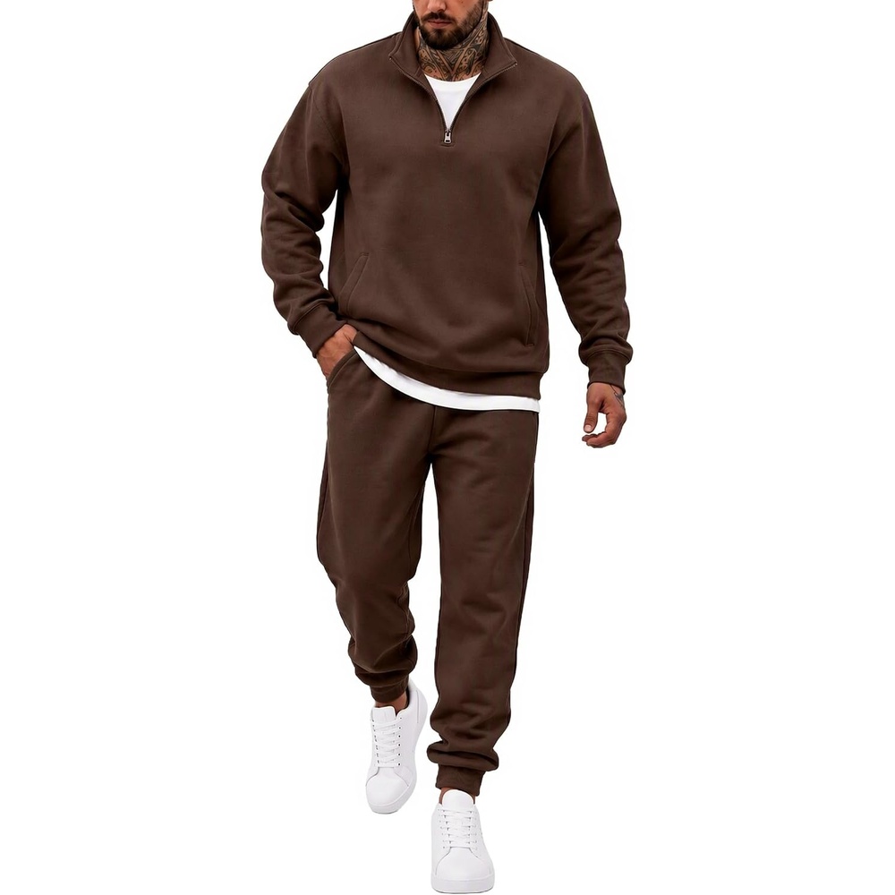 image:imageCOOFANDY 2 Piece Set for Men Sweatsuit 14 Zip Sweatshirt and Jogger pantsBrown