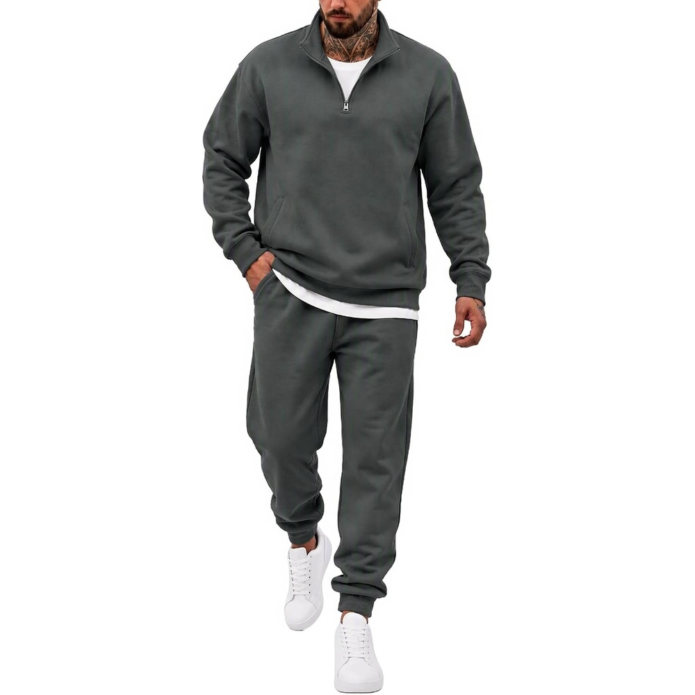 image:imageCOOFANDY 2 Piece Set for Men Sweatsuit 14 Zip Sweatshirt and Jogger pantsDark Grey