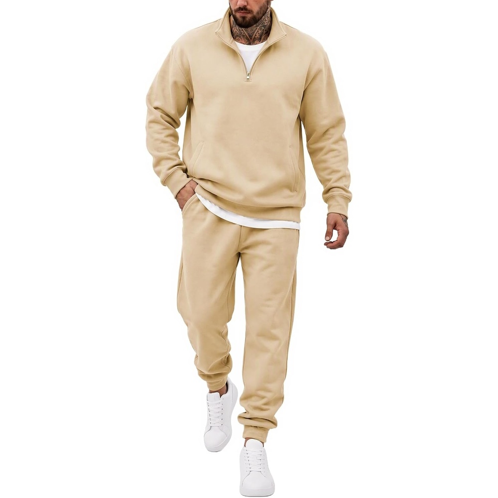 image:imageCOOFANDY 2 Piece Set for Men Sweatsuit 14 Zip Sweatshirt and Jogger pantsLight Khaki