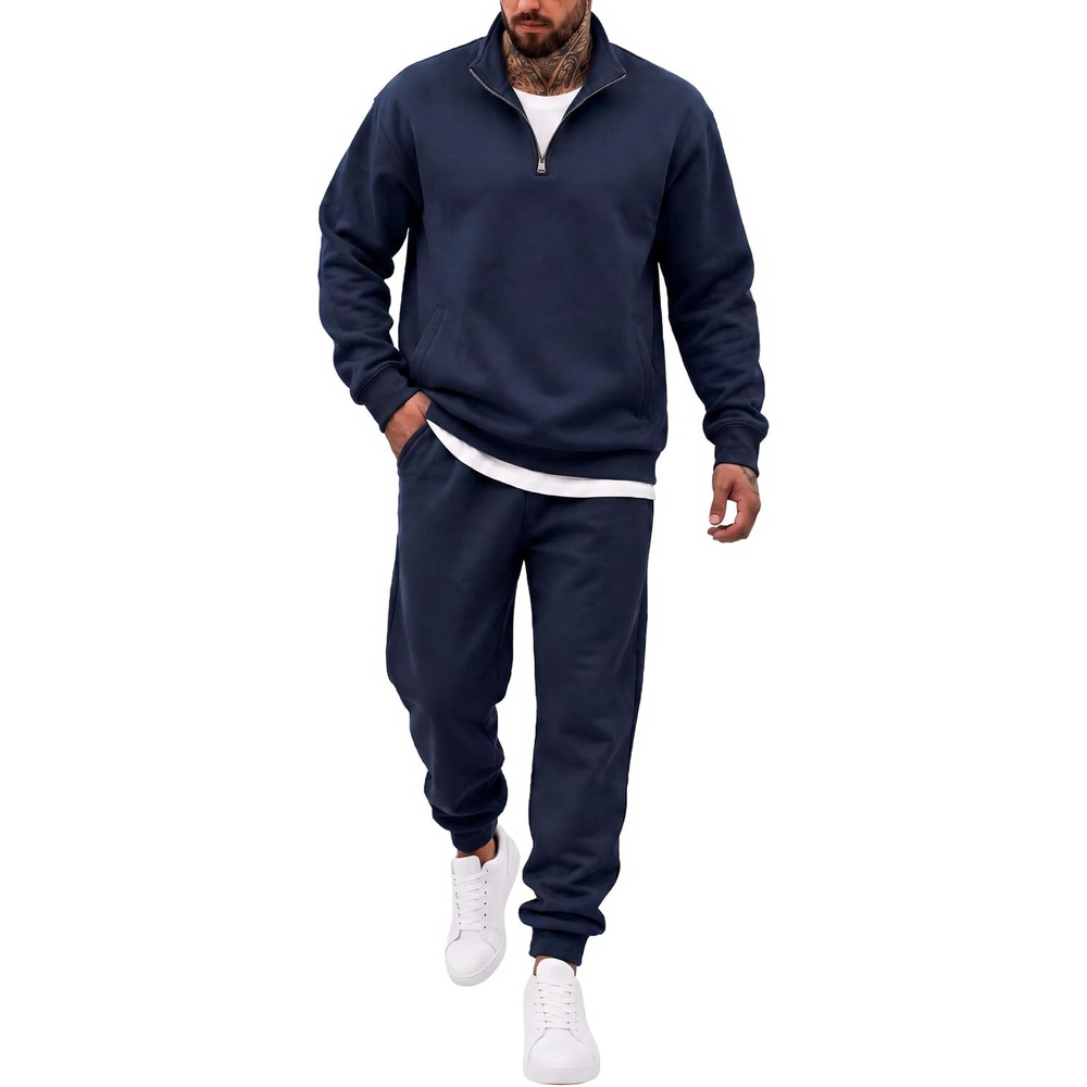 image:imageCOOFANDY 2 Piece Set for Men Sweatsuit 14 Zip Sweatshirt and Jogger pantsNavy Blue