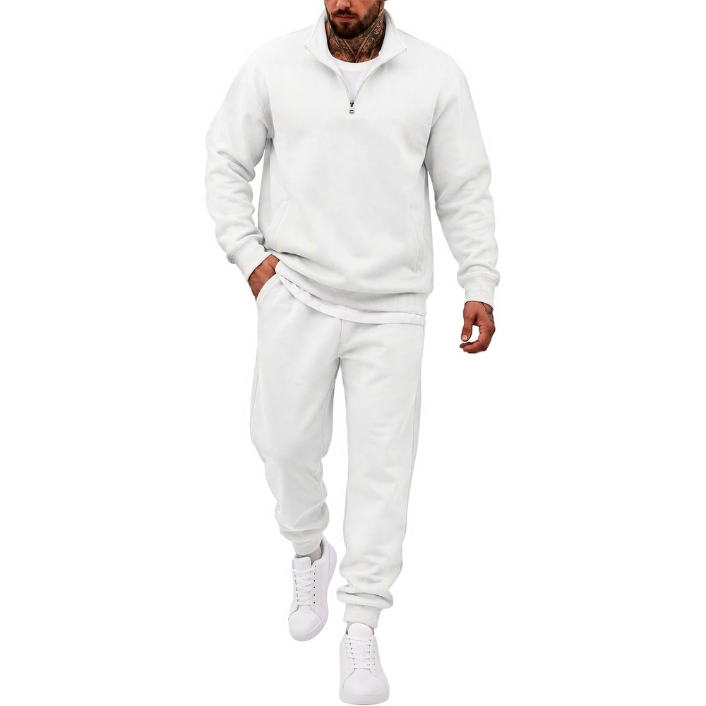 image:imageCOOFANDY 2 Piece Set for Men Sweatsuit 14 Zip Sweatshirt and Jogger pantsWhite