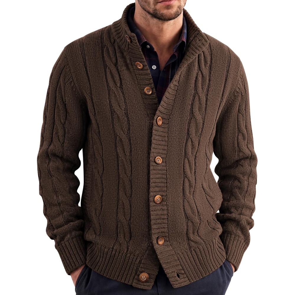 image:imageCOOFANDY Mens Cardigan Sweater Slim Fit Stand Collar Cardigan Cable KnitCoffee Brown