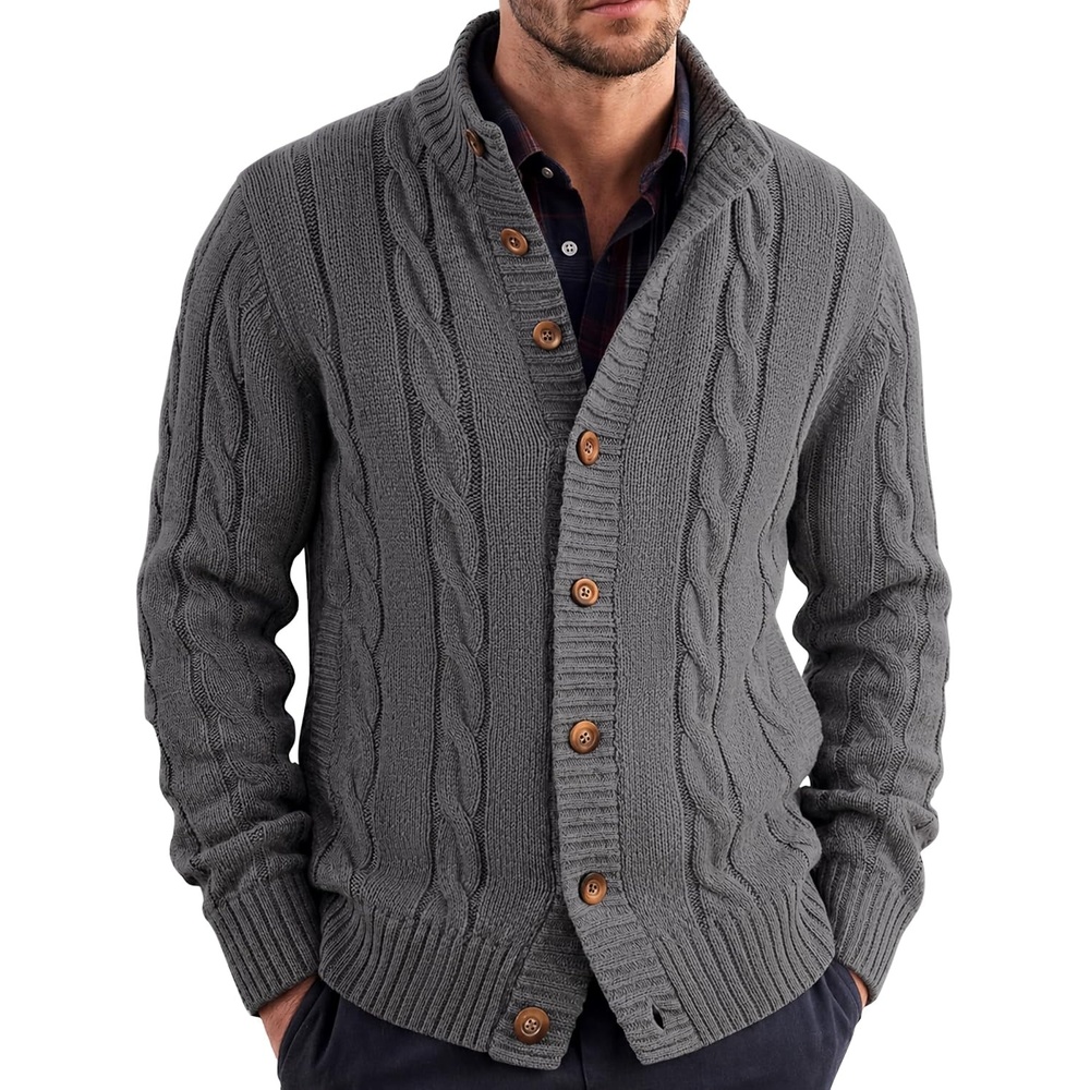 image:imageCOOFANDY Mens Cardigan Sweater Slim Fit Stand Collar Cardigan Cable KnitDark Grey