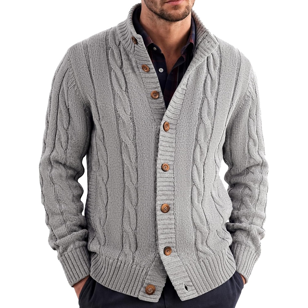 image:imageCOOFANDY Mens Cardigan Sweater Slim Fit Stand Collar Cardigan Cable KnitGrey