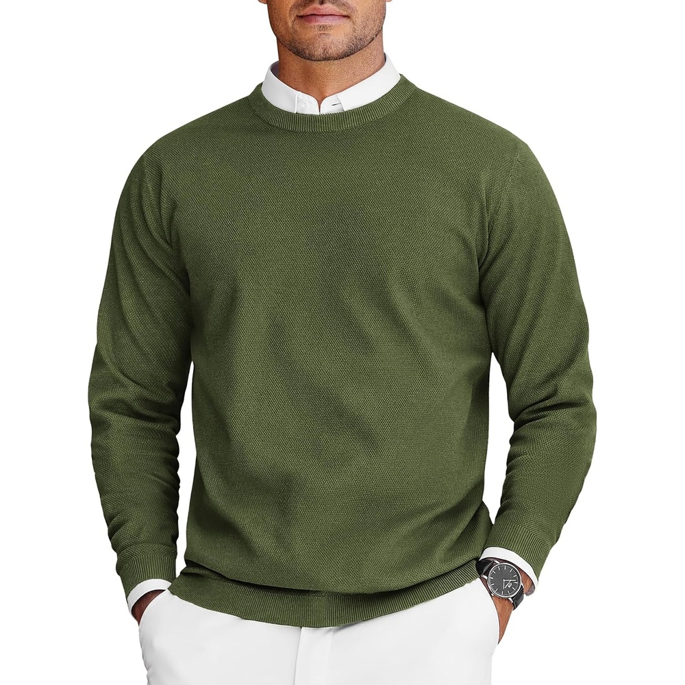 image:imageCOOFANDY Mens Crew Neck Sweaters Long Sleeve Lightweight Pullover SweaterArmy Green