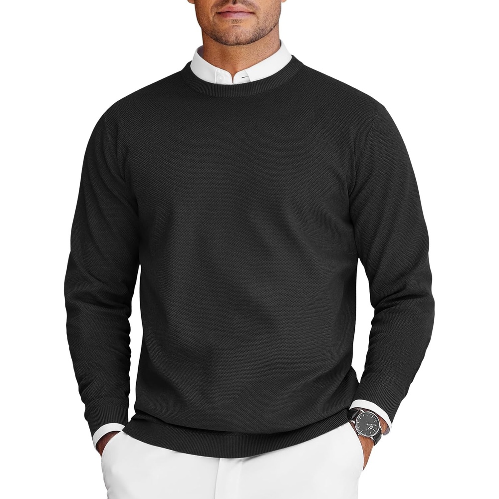 image:imageCOOFANDY Mens Crew Neck Sweaters Long Sleeve Lightweight Pullover SweaterBlack