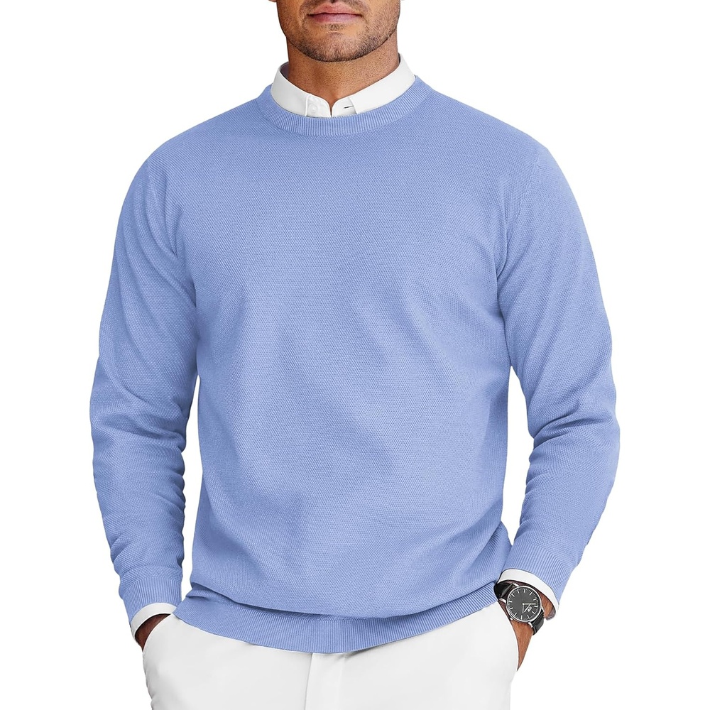 image:imageCOOFANDY Mens Crew Neck Sweaters Long Sleeve Lightweight Pullover SweaterClear Blue