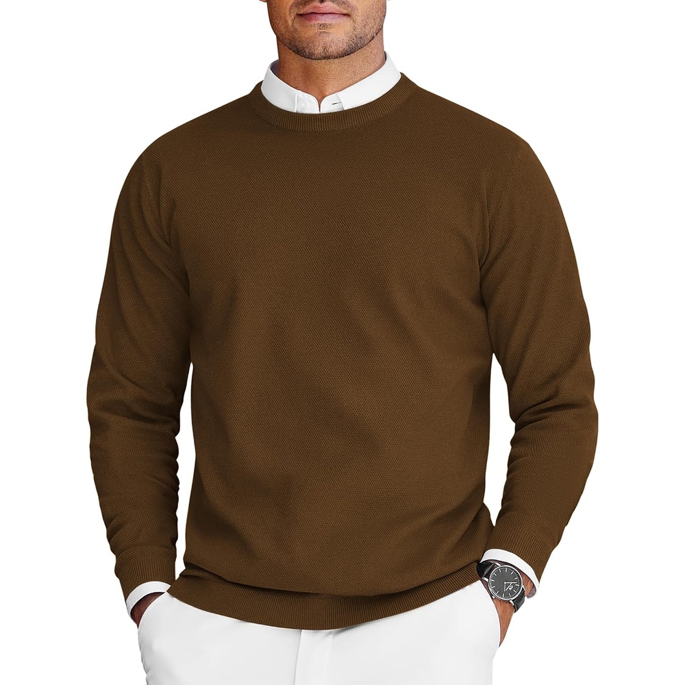 image:imageCOOFANDY Mens Crew Neck Sweaters Long Sleeve Lightweight Pullover SweaterDark Brown