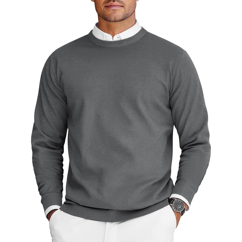 image:imageCOOFANDY Mens Crew Neck Sweaters Long Sleeve Lightweight Pullover SweaterDark Gray