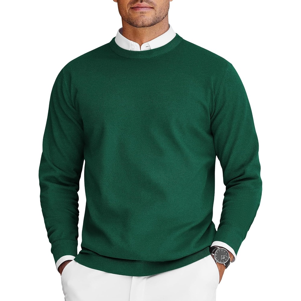image:imageCOOFANDY Mens Crew Neck Sweaters Long Sleeve Lightweight Pullover SweaterDark Green