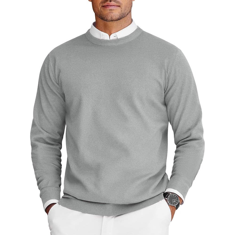 image:imageCOOFANDY Mens Crew Neck Sweaters Long Sleeve Lightweight Pullover SweaterLight Gray