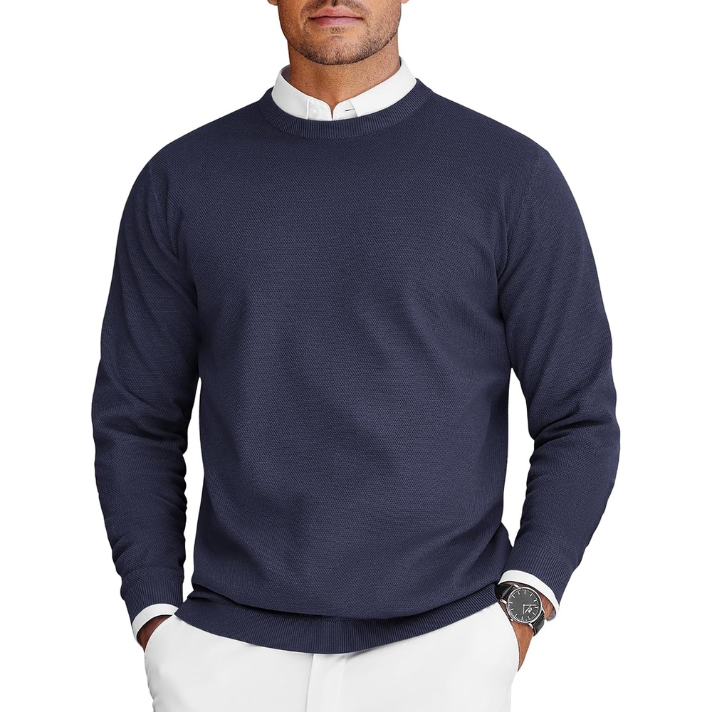 image:imageCOOFANDY Mens Crew Neck Sweaters Long Sleeve Lightweight Pullover SweaterNavy Blue