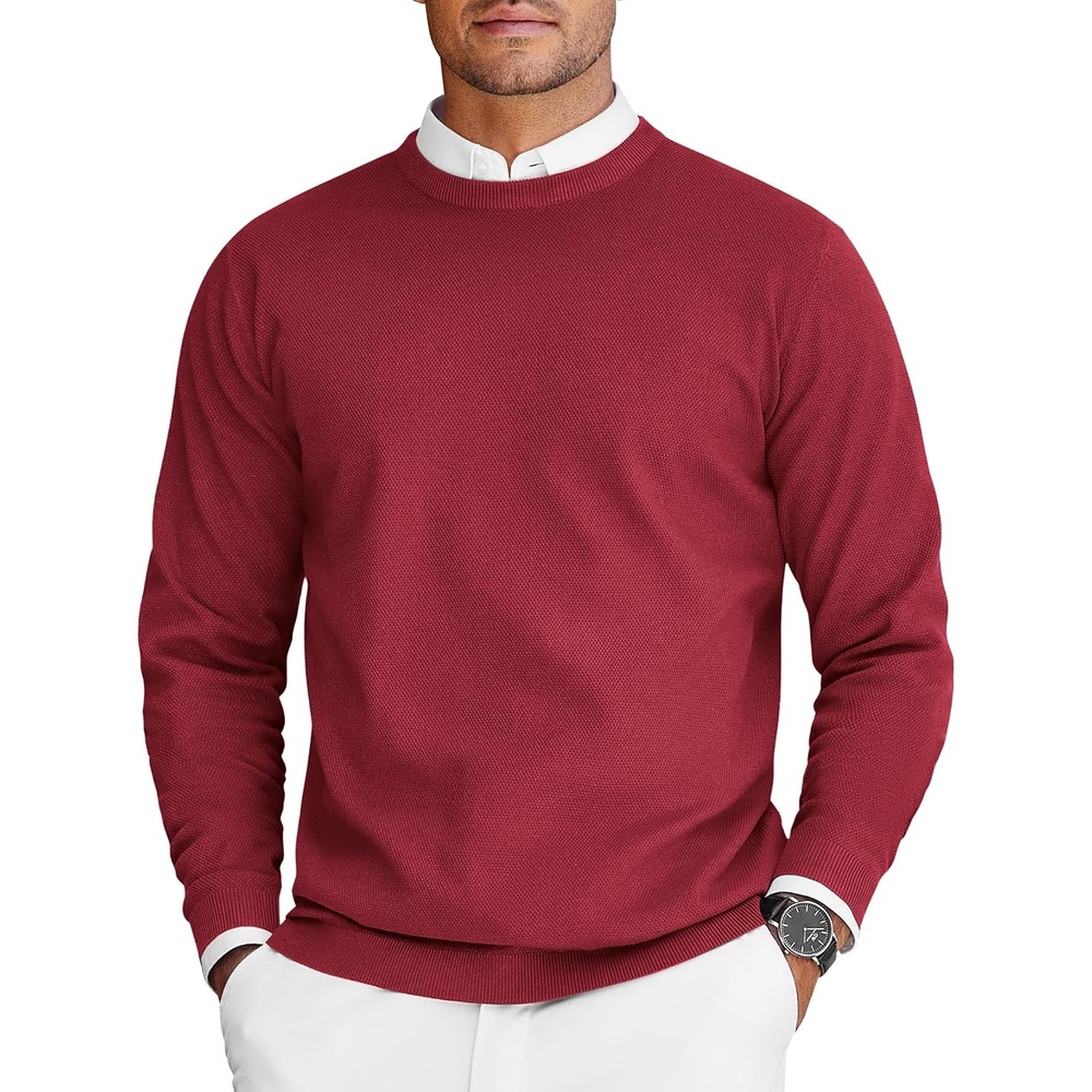 image:imageCOOFANDY Mens Crew Neck Sweaters Long Sleeve Lightweight Pullover SweaterRed