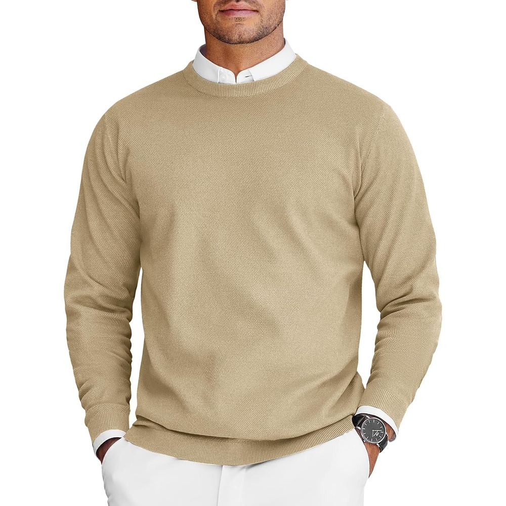 image:imageCOOFANDY Mens Crew Neck Sweaters Long Sleeve Lightweight Pullover SweaterTan