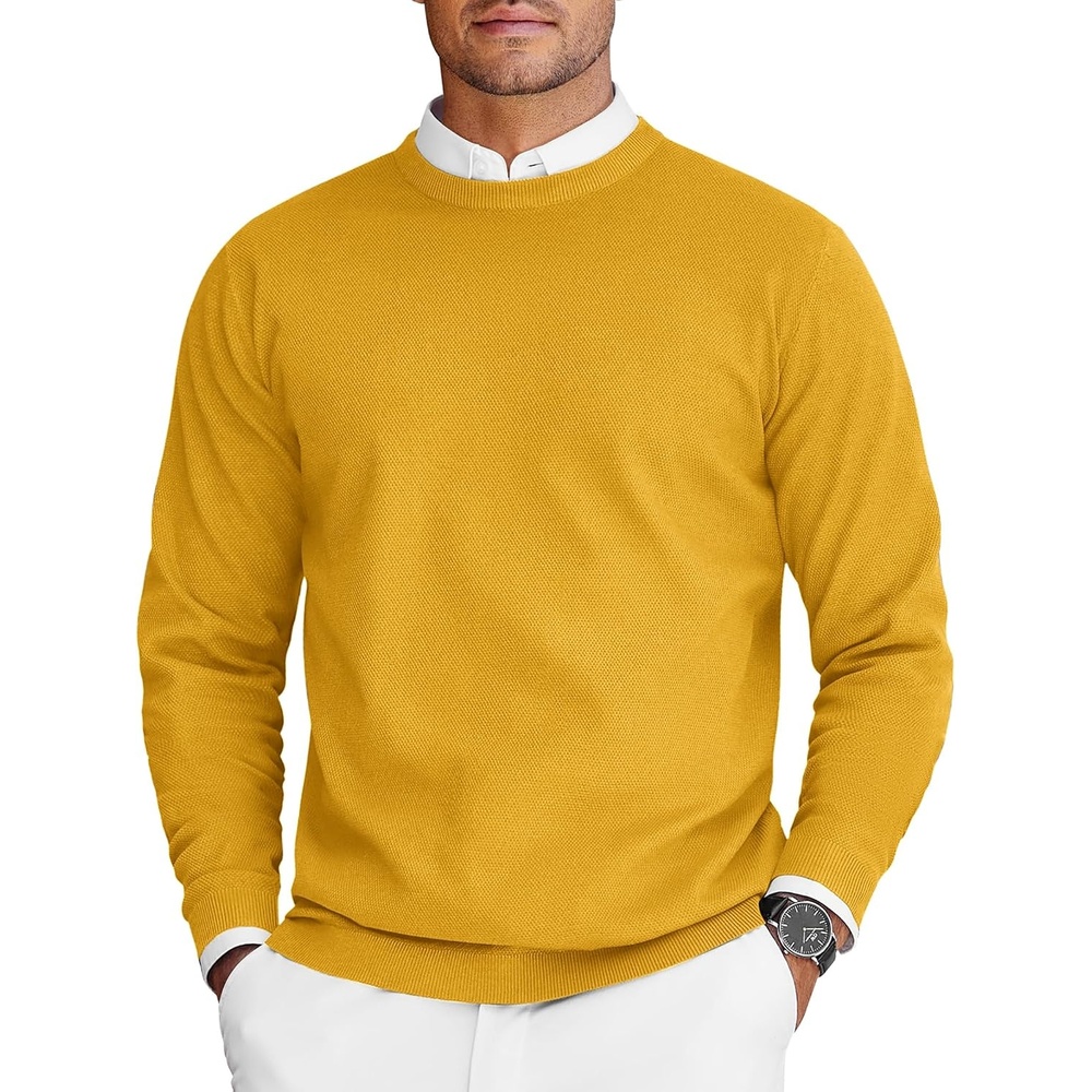 image:imageCOOFANDY Mens Crew Neck Sweaters Long Sleeve Lightweight Pullover SweaterYellow